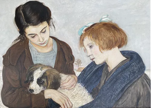 Fillettes au chien 